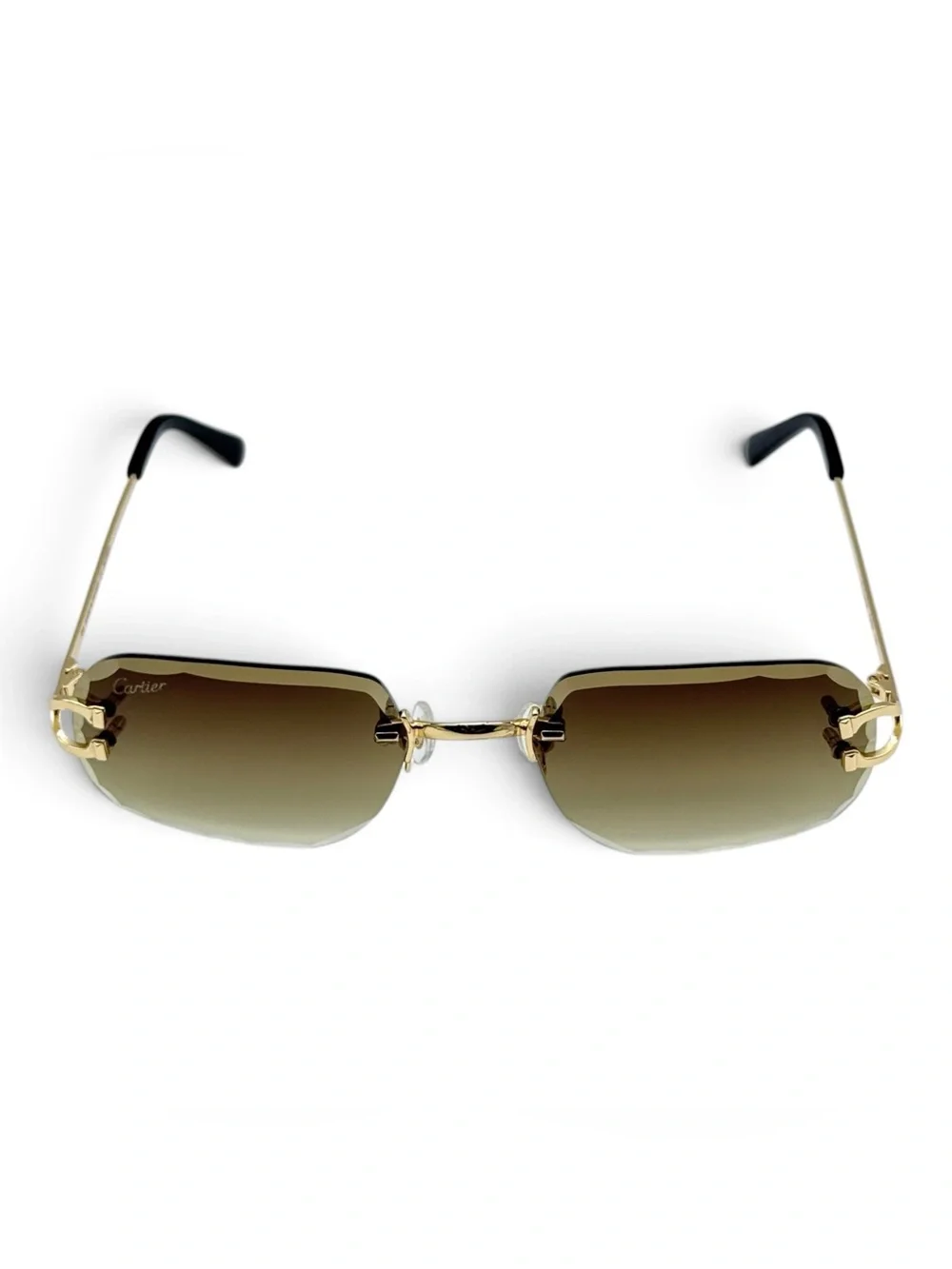Cartier Gold Rimless Sunglasses with Green Gradient Lenses